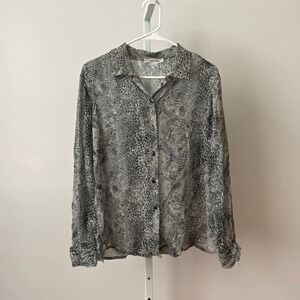 VTG Anna & Frank M Grey 100% Silk Snake Print Button Blouse Mobwife Whimsigoth